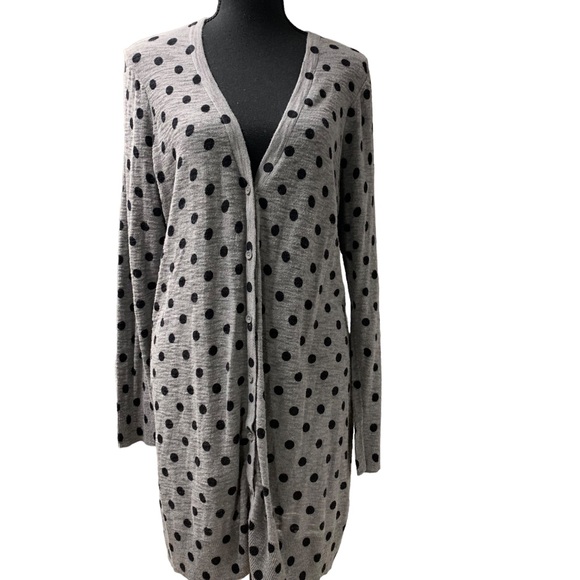 torrid Sweaters - TORRID GREY WITH BLACK POLKA DOT LONG BUTTON UP CARDIGAN